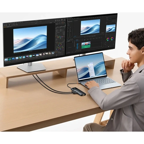 HUB Baseus Metal Gleam II USB-C / HDMI 4K@120Hz, HDMI 4K@60Hz, USB-A 3.2 10Gbps, USB-C 3.2 10Gbps, 2xUSB-A 2.0 480Mbps, USB-C PD 100W, RJ45 1000Mbps, SD/TF szary