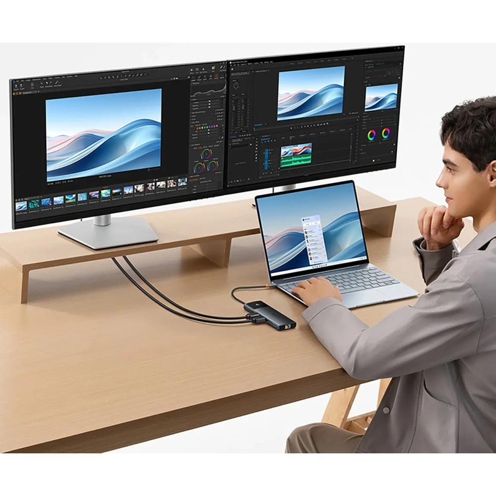 HUB Baseus Metal Gleam II USB-C / HDMI 4K@120Hz, HDMI 4K@60Hz, USB-A 3.2 10Gbps, USB-C 3.2 10Gbps, 2xUSB-A 2.0 480Mbps, USB-C PD 100W, RJ45 1000Mbps, SD/TF szary