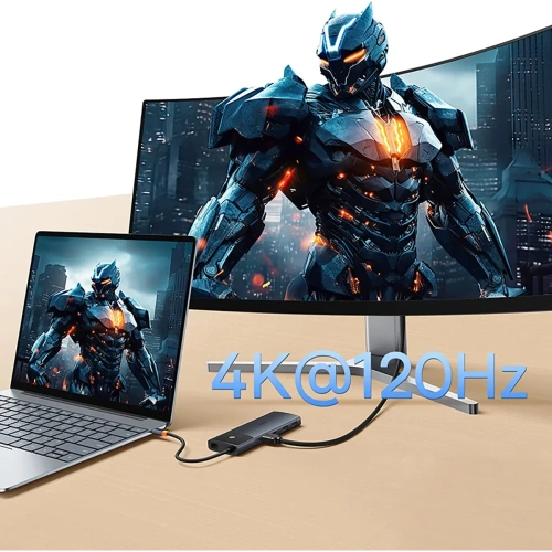 HUB Baseus Metal Gleam II USB-C / HDMI 4K@120Hz, HDMI 4K@60Hz, USB-A 3.2 10Gbps, USB-C 3.2 10Gbps, 2xUSB-A 2.0 480Mbps, USB-C PD 100W, RJ45 1000Mbps, SD/TF szary