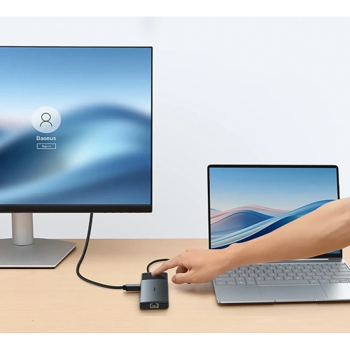 HUB Baseus Metal Gleam II USB-C / HDMI 4K@120Hz, HDMI 4K@60Hz, USB-A 3.2 10Gbps, USB-C 3.2 10Gbps, 2xUSB-A 2.0 480Mbps, USB-C PD 100W, RJ45 1000Mbps, SD/TF szary