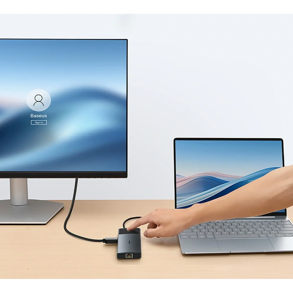 HUB Baseus Metal Gleam II USB-C / HDMI 4K@120Hz, HDMI 4K@60Hz, USB-A 3.2 10Gbps, USB-C 3.2 10Gbps, 2xUSB-A 2.0 480Mbps, USB-C PD 100W, RJ45 1000Mbps, SD/TF szary