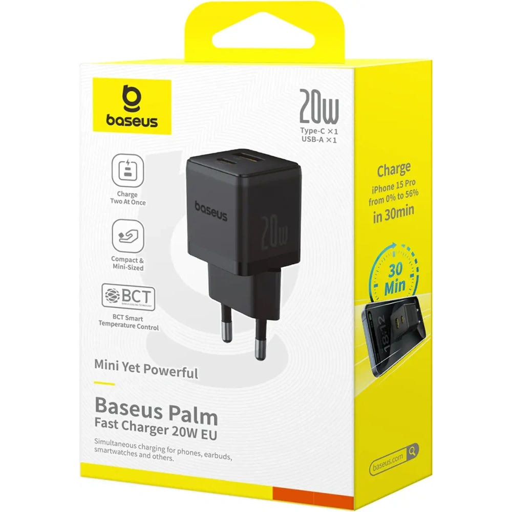 Ładowarka sieciowa Baseus Palm 20W USB-A, USB-C czarna