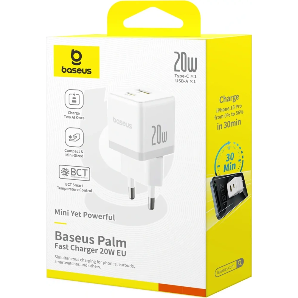 Ładowarka sieciowa Baseus Palm 20W USB-A, USB-C biała