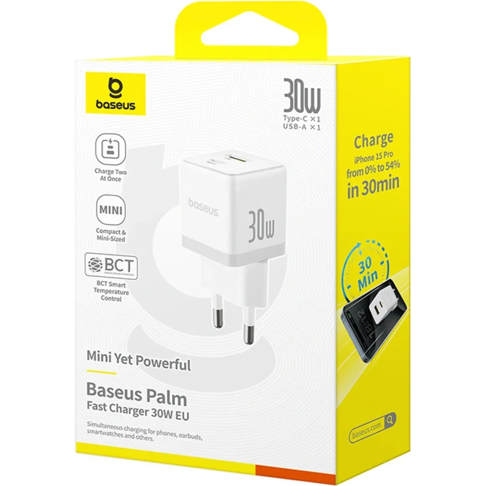 Ładowarka sieciowa Baseus Palm 30W USB-A, USB-C biała