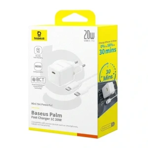 Ładowarka sieciowa Baseus Palm 1C 20W z kablem Baseus Mini White USB-C 60W 20V/3A 1m biała