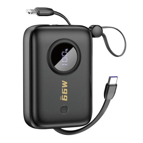 Powerbank Dudao K14 10000mAh z wbudowanymi kablami USB-C, Lightning czarny