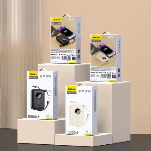 Powerbank Dudao K14 10000mAh z wbudowanymi kablami USB-C, Lightning czarny