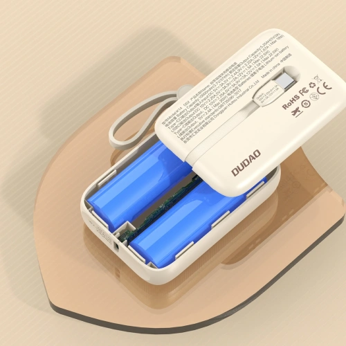 Powerbank Dudao K14 10000mAh z wbudowanymi kablami USB-C, Lightning beżowy