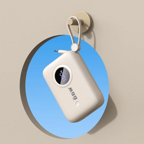 Powerbank Dudao K14 10000mAh z wbudowanymi kablami USB-C, Lightning beżowy