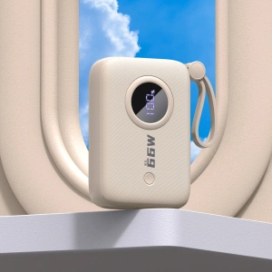 Powerbank Dudao K14 10000mAh z wbudowanymi kablami USB-C, Lightning beżowy