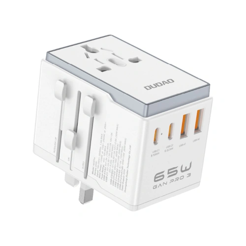 Adapter podróżny Dudao A65 Pro 65W EU / US / JP / AUS / UK 2x USB-C 2x USB-A biały