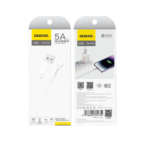 Kabel Dudao L4SL USB-A / Lightning 2A 1m biały