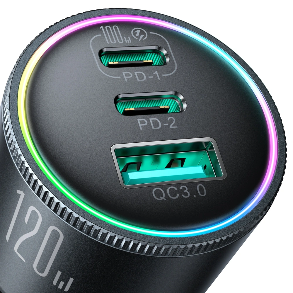 Ładowarka samochodowa Joyroom JR-CCN07 120W 2xUSB-C, USB-A + kabel USB-C 100W ciemnoszara
