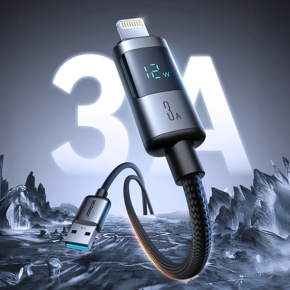 Kabel Joyroom S-A16 Pro Prism Series USB-A / Lightning 3A z wyświetlaczem 1.2m czarny
