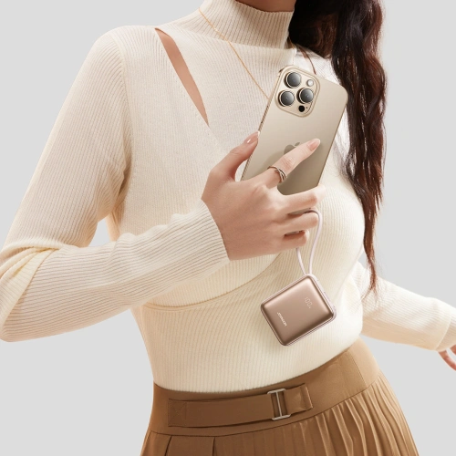 Powerbank Joyroom JR-PBF27 22.5W 10000mAh z wbudowanymi kablami USB-C, Lightning złoty