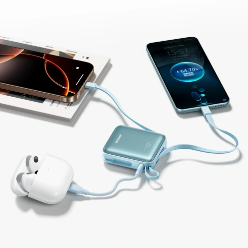 Powerbank Joyroom JR-PBF27 22.5W 10000mAh z wbudowanymi kablami USB-C, Lightning niebieski