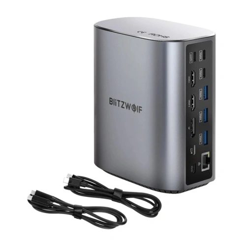 Stacja dokująca 17w1 Blitzwolf BW-TH15 2xHDMI+DisplayPort+4xUSB-C+3xUSB-A 3.0+USB-A 3.1+USB-C 3.2+USB-C PD+RJ45+micro SD+SD+3.5mm