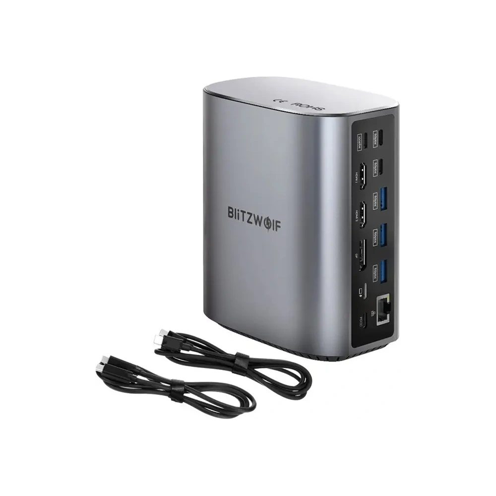 Stacja dokująca 17w1 Blitzwolf BW-TH15 2xHDMI+DisplayPort+4xUSB-C+3xUSB-A 3.0+USB-A 3.1+USB-C 3.2+USB-C PD+RJ45+micro SD+SD+3.5mm