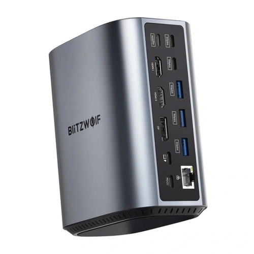 Stacja dokująca 17w1 Blitzwolf BW-TH15 2xHDMI+DisplayPort+4xUSB-C+3xUSB-A 3.0+USB-A 3.1+USB-C 3.2+USB-C PD+RJ45+micro SD+SD+3.5mm