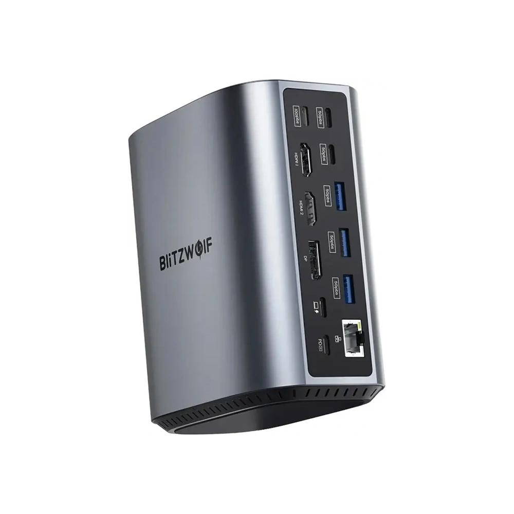 Stacja dokująca 17w1 Blitzwolf BW-TH15 2xHDMI+DisplayPort+4xUSB-C+3xUSB-A 3.0+USB-A 3.1+USB-C 3.2+USB-C PD+RJ45+micro SD+SD+3.5mm