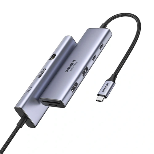 HUB UGREEN CM498 USB-C / 2xUSB-A, 2xUSB-C, HDMI, VGA, RJ45 1000Mbps, SD/TF, USB-C PD 100W szary