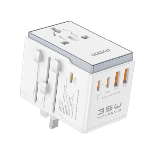 Adapter podróżny Dudao A35 Pro 35W EU / UK / AUS / US / JP 3x USB-C 2x USB-A biały