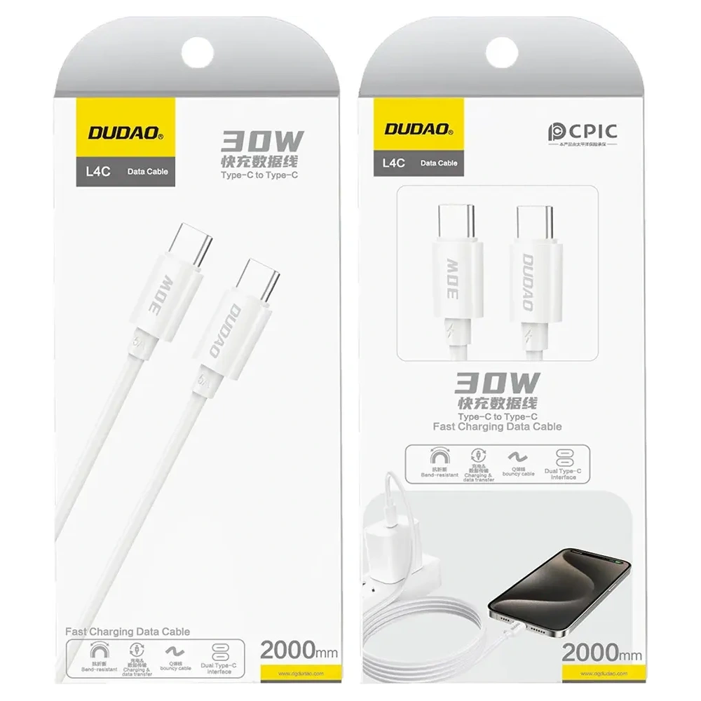 Kabel Dudao L4C USB-C / USB-C 30W 1.2m biały