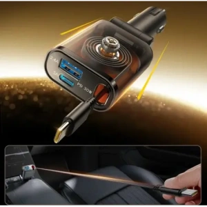Încărcător auto Joyroom JR-CCL07 3 în 1 cu cablu USB-C încorporat, gri închis