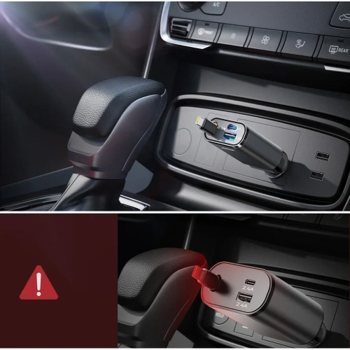 Ładowarka samochodowa Joyroom JR-CCL07 3w1 z wbudowanym kablem USB-C ciemnoszara