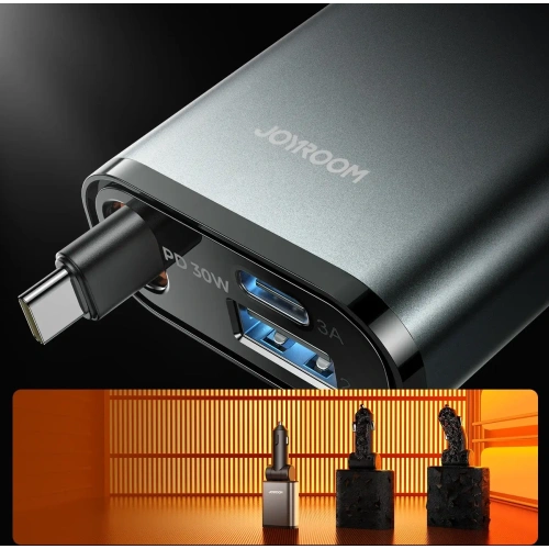 Ładowarka samochodowa Joyroom JR-CCL07 3w1 z wbudowanym kablem USB-C ciemnoszara