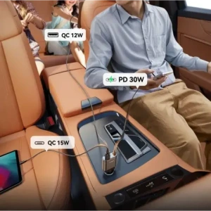 Încărcător auto Joyroom JR-CCL07 3 în 1 cu cablu USB-C încorporat, gri închis