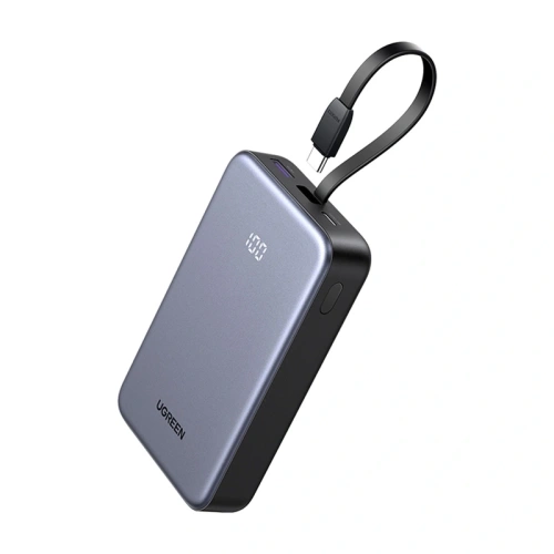 Powerbank UGREEN PB505 20000mAh USB-A, USB-C 20W + wbudowany kabel USB-C szary