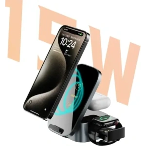 Ładowarka bezprzewodowa Dudao A11Pro+ 15W 3w1 do telefonu / smartwatcha / słuchawek czarna