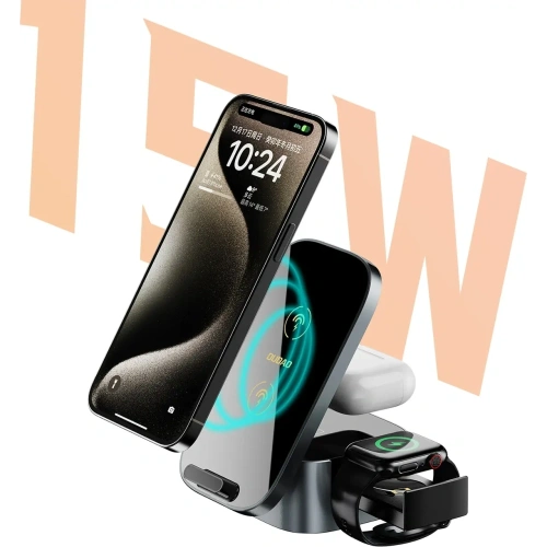 Ładowarka bezprzewodowa Dudao A11Pro+ 15W 3w1 do telefonu / smartwatcha / słuchawek czarna