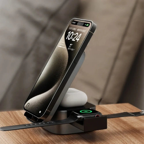 Ładowarka bezprzewodowa Dudao A11Pro+ 15W 3w1 do telefonu / smartwatcha / słuchawek czarna