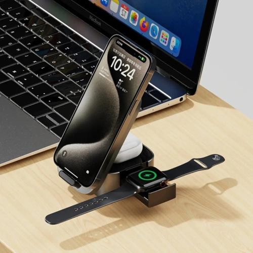 Ładowarka bezprzewodowa Dudao A11Pro+ 15W 3w1 do telefonu / smartwatcha / słuchawek czarna