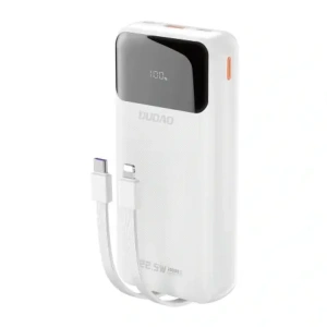 Powerbank Dudao K15Pro 20000mAh 22.5W PD USB-C, USB-A + wbudowane kable Lightning, USB-C biały