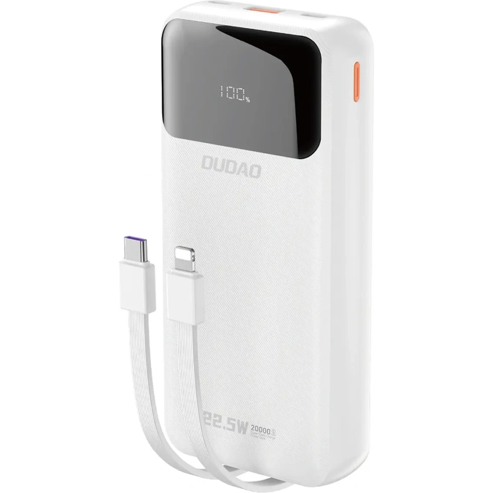 Powerbank Dudao K15Pro 20000mAh 22.5W PD USB-C, USB-A + wbudowane kable Lightning, USB-C biały
