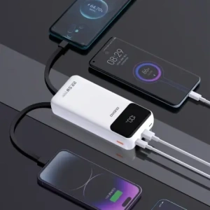 Powerbank Dudao K15Pro 20000mAh 22.5W PD USB-C, USB-A + wbudowane kable Lightning, USB-C biały