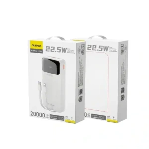 Powerbank Dudao K15Pro 20000mAh 22.5W PD USB-C, USB-A + wbudowane kable Lightning, USB-C biały
