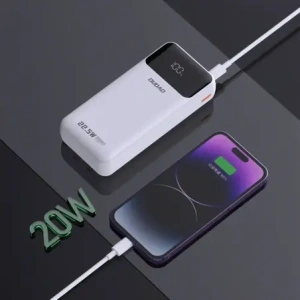 Powerbank Dudao K15Pro 20000mAh 22.5W PD USB-C, USB-A + wbudowane kable Lightning, USB-C biały