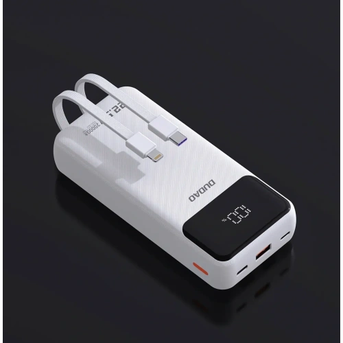 Powerbank Dudao K15Pro 20000mAh 22.5W PD USB-C, USB-A + wbudowane kable Lightning, USB-C biały