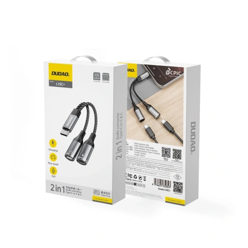 Adapter Dudao L13C+ 2w1 USB-C szary