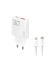 Ładowarka sieciowa GaN Dudao A30EUL 30W USB-A, USB-C + kabel USB-C / Lightning biała