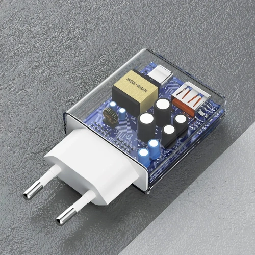 Ładowarka sieciowa GaN Dudao A30EUL 30W USB-A, USB-C + kabel USB-C / Lightning biała