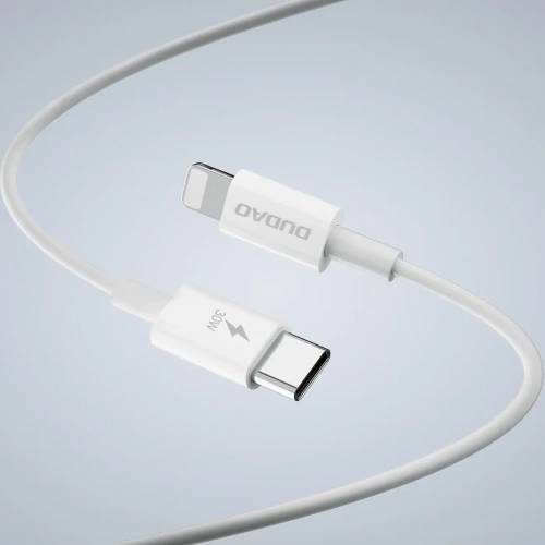 Ładowarka sieciowa GaN Dudao A30EUL 30W USB-A, USB-C + kabel USB-C / Lightning biała