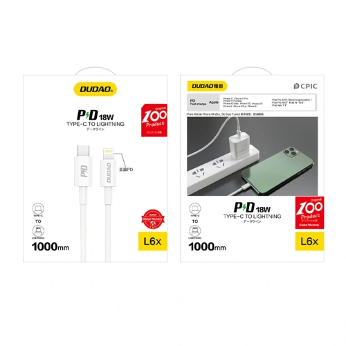 Kabel Dudao L6X USB-C / Lightning PD 20W 1m biały