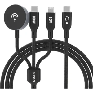 Kabel Dudao A12Max+ USB-C / USB-C PD 100W, Lightning PD 30W, ładowarka do Apple Watch 2.5W 1.2m czarny