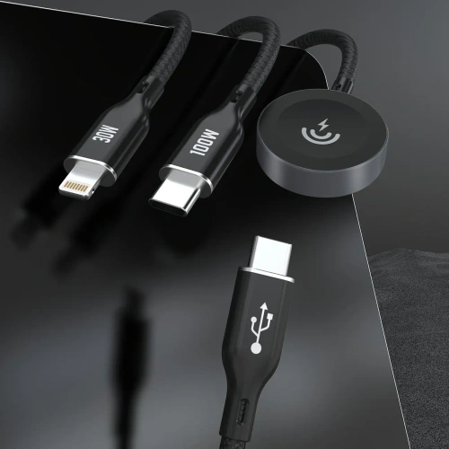 Kabel Dudao A12Max+ USB-C / USB-C PD 100W, Lightning PD 30W, ładowarka do Apple Watch 2.5W 1.2m czarny