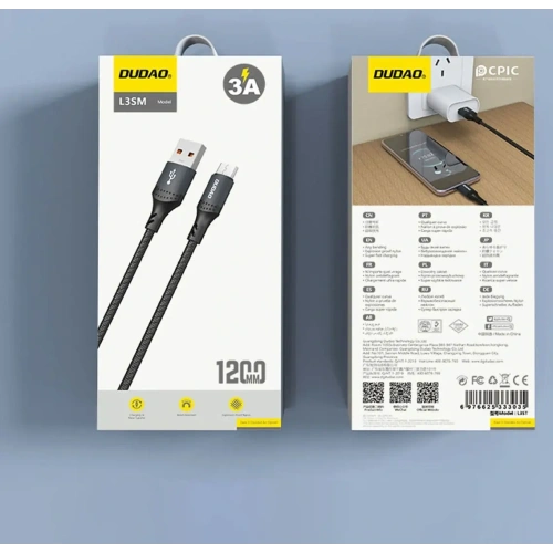 Kabel w oplocie Dudao L3SM USB-A / MicroUSB 3A 1.2m czarny